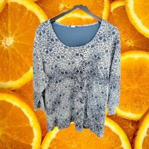 White and Blue Floral Blouse with Sequin on Sheer Top‎ and Attached Blue Under